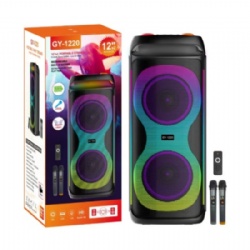 Dual 12 inch battery speaker with USB, TF, Bluetooth, FM